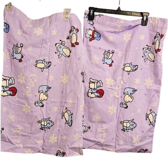 Vintage Pillowcases Flannel Do Your Room Purple Penguin Print 100% Cotton - Picture 1 of 11